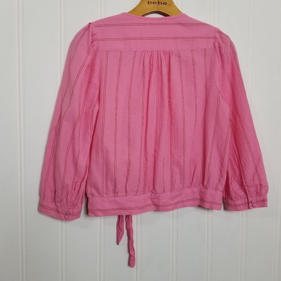 Madewell Cecilia Wrap Top Pink Stripe Tie Waist 3/4 Sleeve Blouse Women's Size S - Picture 5 of 10